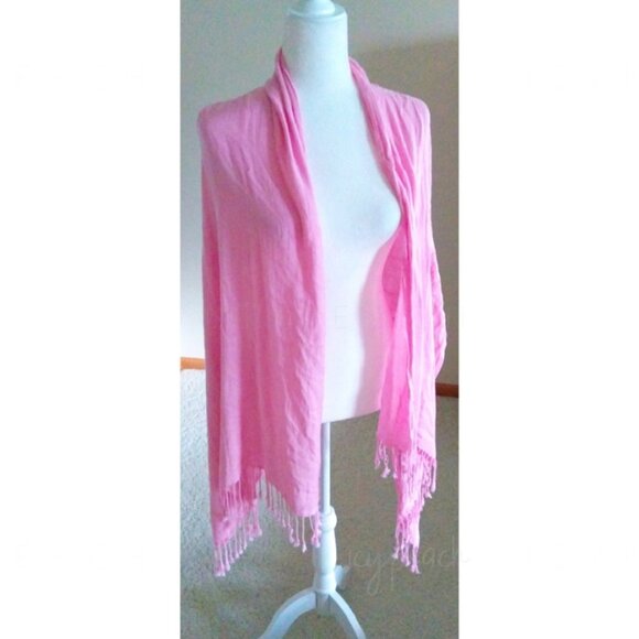 Apt 9 Fringed Scarf NEW Pink Shawl Wrap Classic Barbiecore Coastal Grandma Boho - Picture 7 of 10